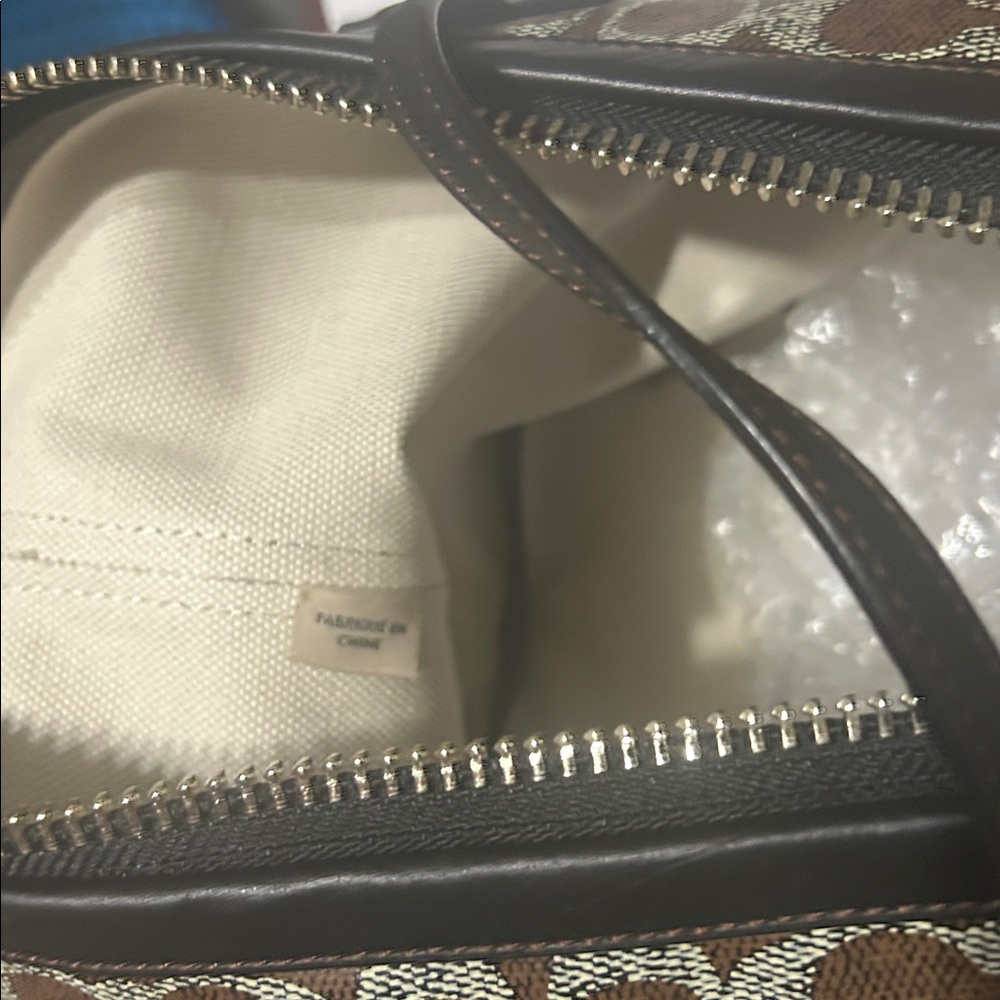 Coach Brown Signature Canvas Tote with Dark Trim and Pouch - Picture 15 of 15